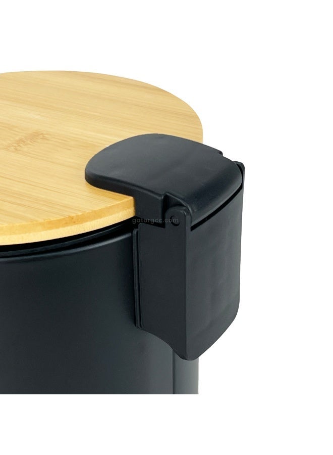 EK Bins Soft-Close Pedal Bin – Bamboo Top & Matte Black Body with Metal Pedal-3L - Image 3